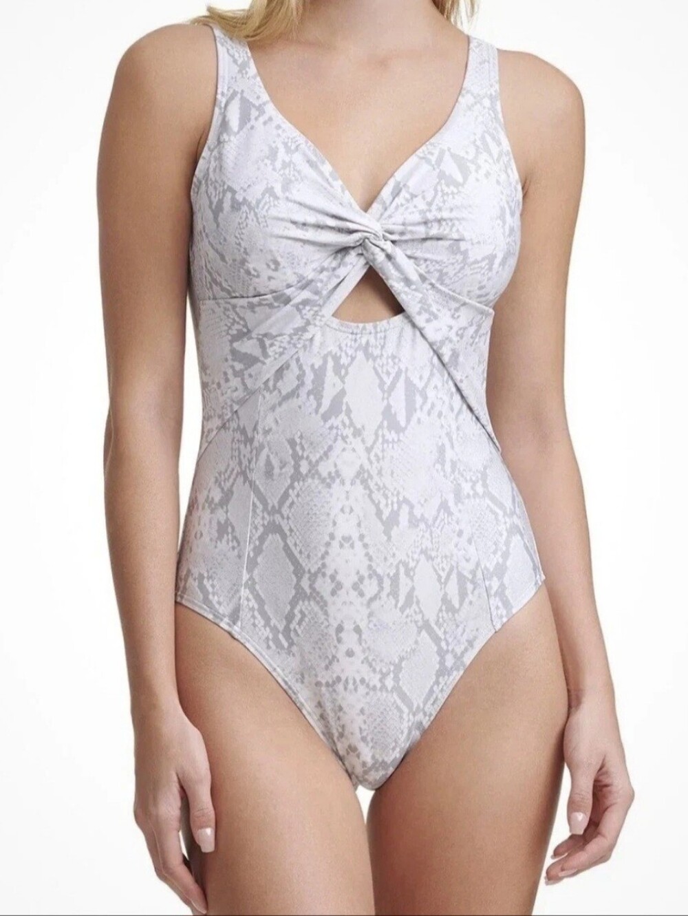 DKNY Gray and White Snake-Print One-Piece Swimsuit
